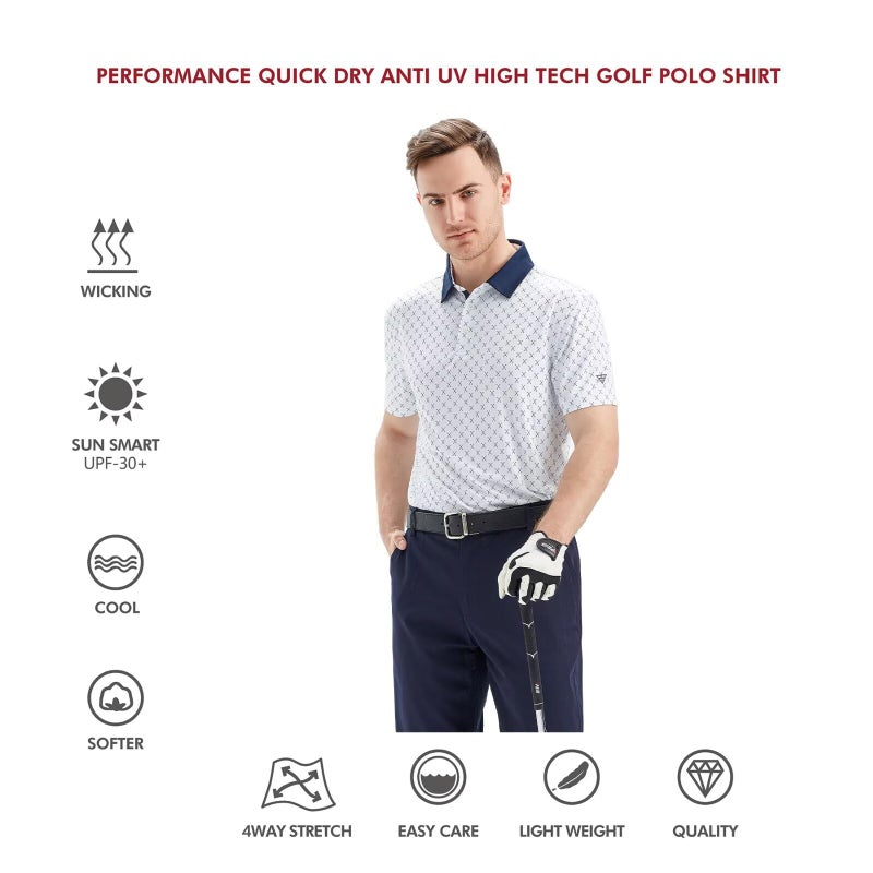 M MAELREG Golf Shirts for Men Dry Fit Short Sleeve Print Performance Moisture Wicking Polo Shirt White - Image 5