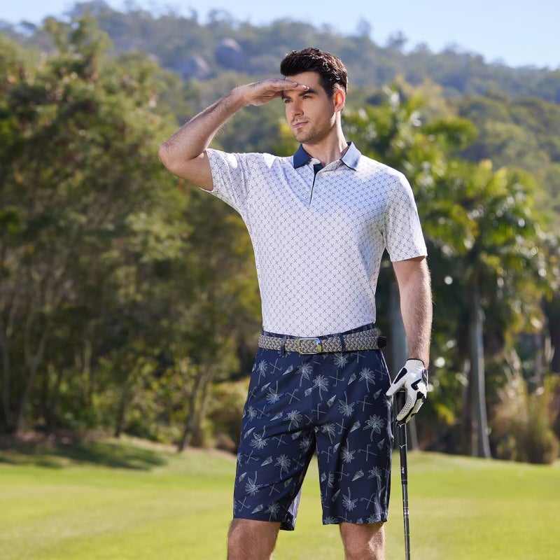 M MAELREG Golf Shirts for Men Dry Fit Short Sleeve Print Performance Moisture Wicking Polo Shirt White - Image 3
