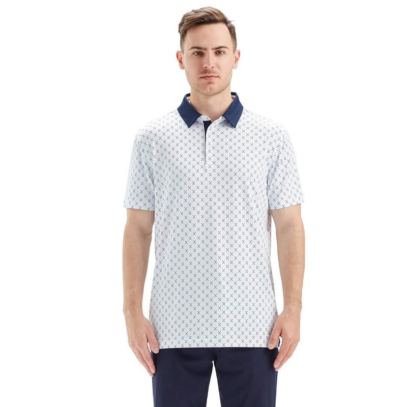M MAELREG Golf Shirts for Men Dry Fit Short Sleeve Print Performance Moisture Wicking Polo Shirt White - Image 2