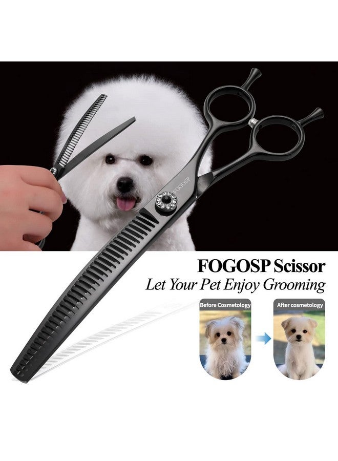 FOGOSP Curved Thinning Shears 7'' Chunker Shears Japan 440C Stainless Steel Professional Dog Scissors For Grooming Small Medium Pet 75% Thinning Rate(Black) - Image 2