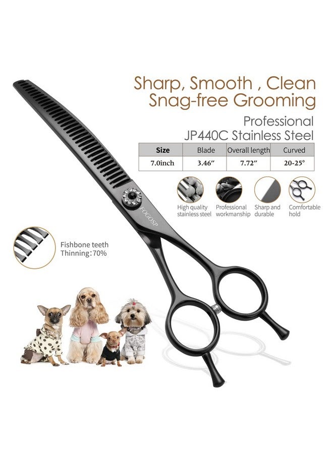 FOGOSP Curved Thinning Shears 7'' Chunker Shears Japan 440C Stainless Steel Professional Dog Scissors For Grooming Small Medium Pet 75% Thinning Rate(Black) - Image 3