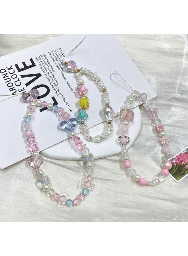 NIBEMINENT Beaded Phone Lanyard, Anti Lost Removable Wrist Strap, Pink Butterfly Bracelet Pendant, Phone Keychain Lanyard - Image 2