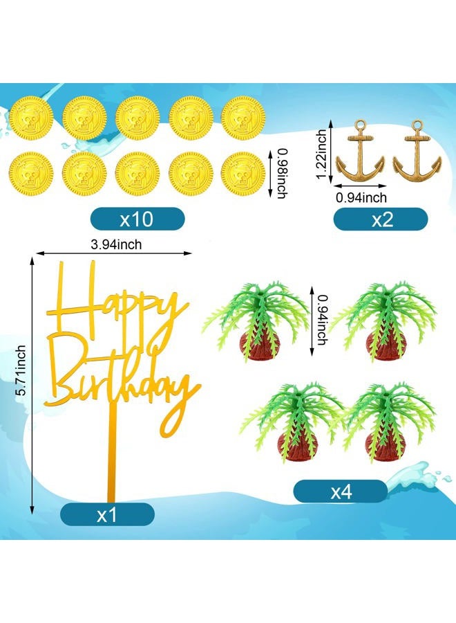 Charniol 32 Pcs Pirate Ship Cake Topper Nautical Sailboat Model Decoration Set Gold Coins Pirate Gems Treasure Telescope for Pirate Birthday Party Supplies - Image 4