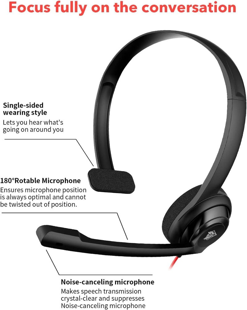 NUBWO HW02 USB Headset with Microphone Noise Cancelling &in-line Control, Ultra Comfort Computer Headset for Laptop pc, On-Ear Wired Office Call Center Headset for Boom Skype Webinars (USB-A) - Image 2