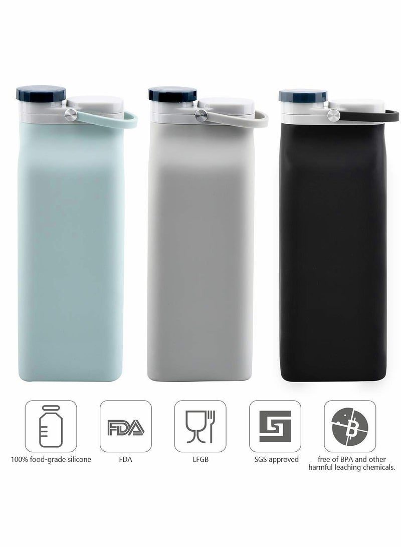 Collapsible Water Bottle BPA Free - Foldable Water Bottle for Travel Sports Bottles with Triple Leak Proof Lightweight 20oz Grey - Image 3