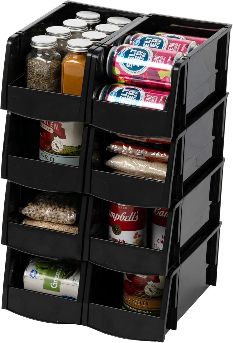 IRIS USA Plastic Shelf Bins Stackable Open Front Storage Bins Plastic Hanging Organizer Bin Caddy Basket for Hardware Crafts Small Parts Nuts and Bolts Tool Storage  Medium Black 8 Pack