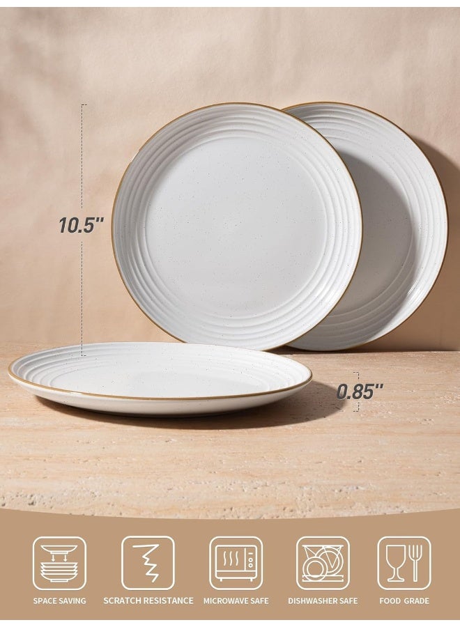 Famiware Jupiter 6 Piece Stoneware Dinner Plates in 10.25 inches, Scratch Resistant, Microwave & Dishwasher Safe, White  - Image 3