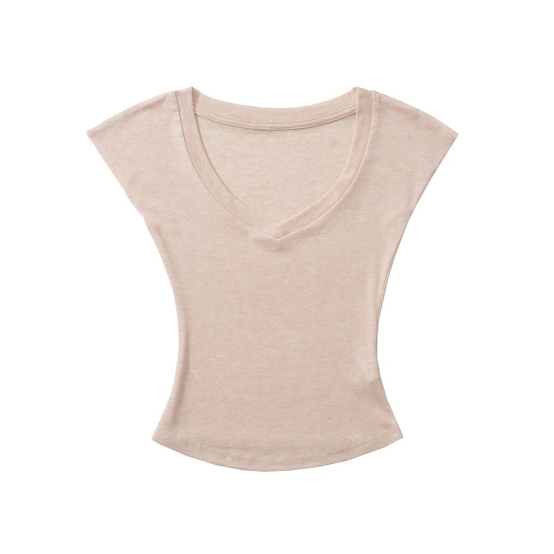 and Style Hot Girl Slightly See-Through V-Neck Batwing Sleeve T-Shirt, Tight-Fitting, Slimming, Waist-Cinching, Short Sexy Top for Women, Trendy Brand - Image 1
