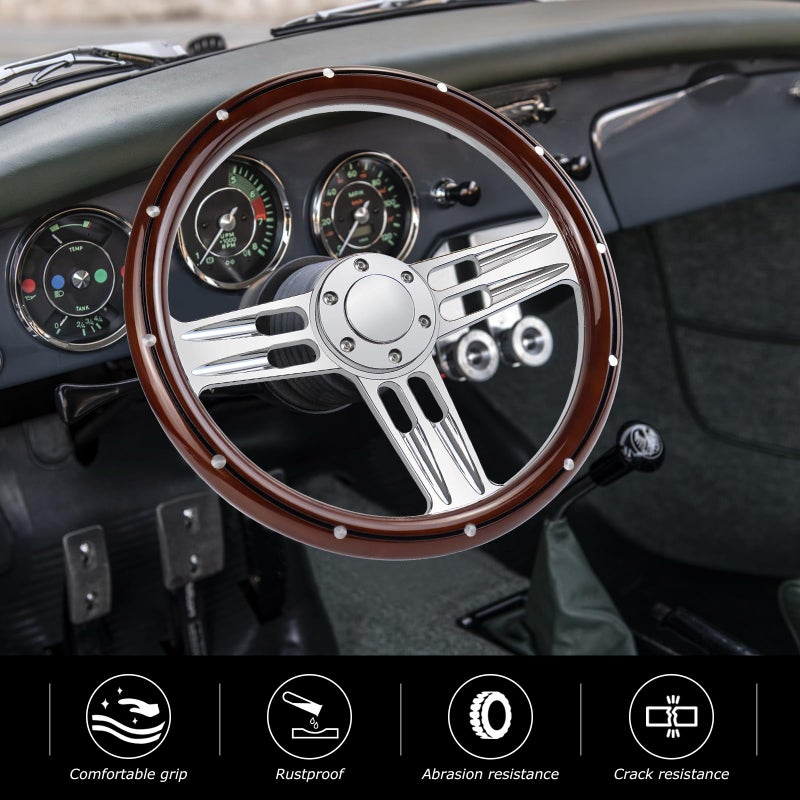 QYMOPAY Billet Wooden Racing Steering Wheel, 6 Hole Steering Wheel with Horn Buttons 3 Spoke for Rally/Motorsport/Car Simulator Driving - Image 5