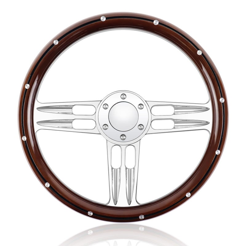 QYMOPAY Billet Wooden Racing Steering Wheel, 6 Hole Steering Wheel with Horn Buttons 3 Spoke for Rally/Motorsport/Car Simulator Driving - Image 1