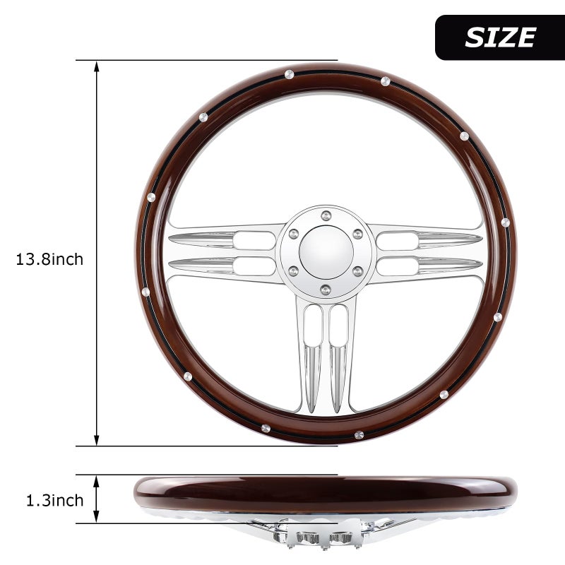 QYMOPAY Billet Wooden Racing Steering Wheel, 6 Hole Steering Wheel with Horn Buttons 3 Spoke for Rally/Motorsport/Car Simulator Driving - Image 2