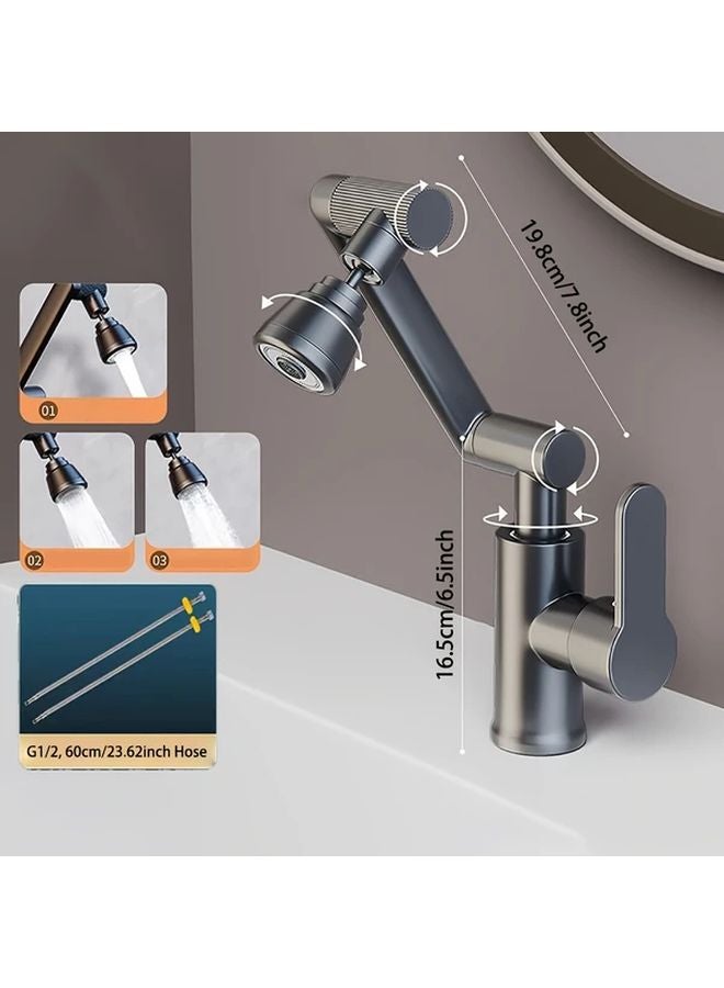 Gray 360 Degree Rotating Mechanical Arm Faucet 3 Flow Modes Anti Splash Kitchen Sink - Image 1