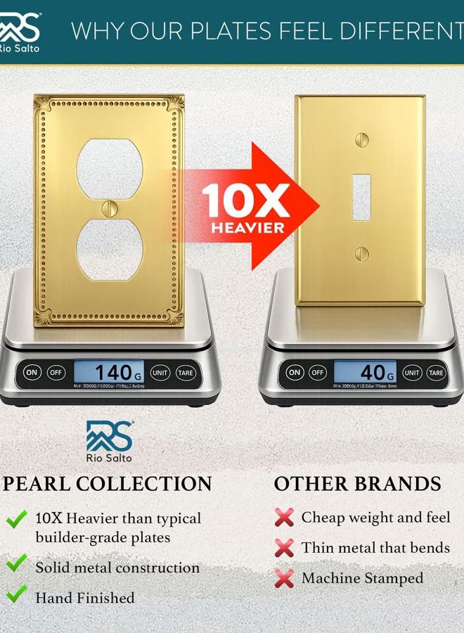 Rio Salto Sunken Pearls Brushed Brass Gold Duplex Outlet Covers Light Switch Cover Plate Metal Decorative Wall Plate Outlet Electric Socket Covers Single Gang Receptacle (1-Gang Duplex) - Image 4