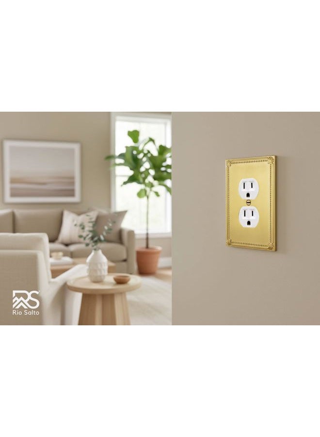 Rio Salto Sunken Pearls Brushed Brass Gold Duplex Outlet Covers Light Switch Cover Plate Metal Decorative Wall Plate Outlet Electric Socket Covers Single Gang Receptacle (1-Gang Duplex) - Image 2