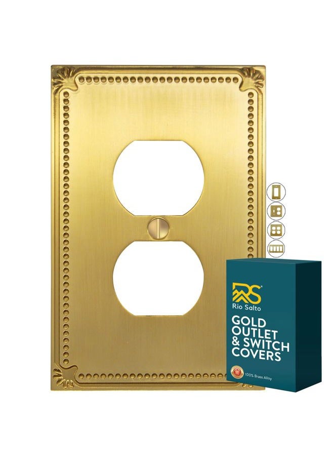 Rio Salto Sunken Pearls Brushed Brass Gold Duplex Outlet Covers Light Switch Cover Plate Metal Decorative Wall Plate Outlet Electric Socket Covers Single Gang Receptacle (1-Gang Duplex) - Image 1