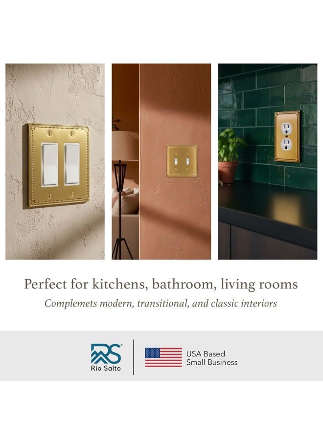 Rio Salto Sunken Pearls Brushed Brass Gold Duplex Outlet Covers Light Switch Cover Plate Metal Decorative Wall Plate Outlet Electric Socket Covers Single Gang Receptacle (1-Gang Duplex) - Image 5