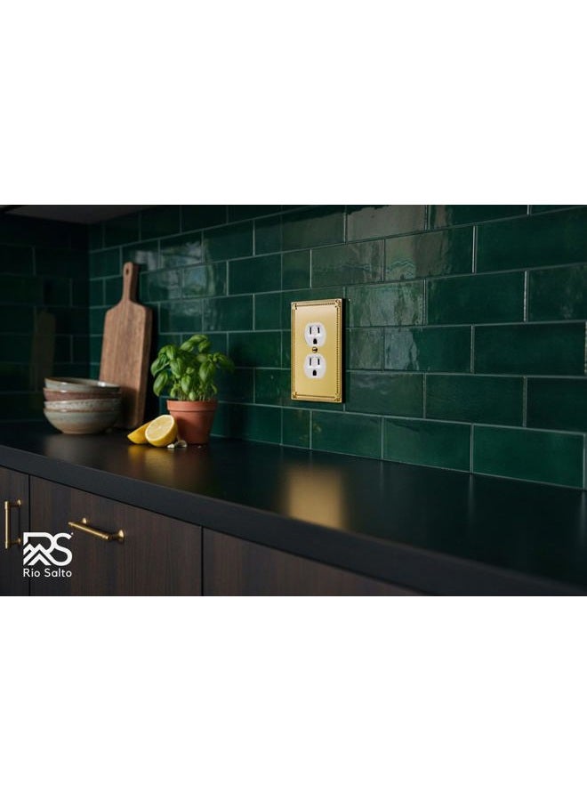 Rio Salto Sunken Pearls Brushed Brass Gold Duplex Outlet Covers Light Switch Cover Plate Metal Decorative Wall Plate Outlet Electric Socket Covers Single Gang Receptacle (1-Gang Duplex) - Image 3