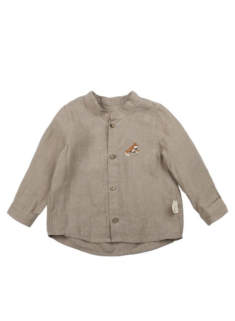Children's Embroidered Long Sleeved Cotton Shirt Top+Pants Set  - Image 2