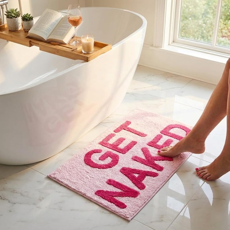 BOVEU Get Naked Bath Mat - 17" x 24" Absorbent Soft Hot Pink Bath Rug, Machine Washable Non Slip Shower Rug for Bathroom - Image 3