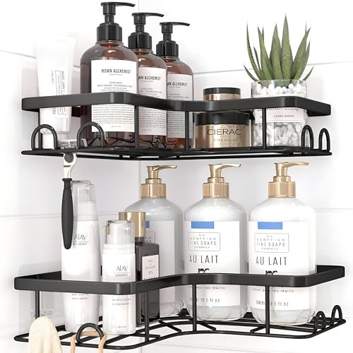 Homeor Multipurpose Corner Shelf for Bathroom/Kitchen with Magic Sticker Bathroom Organizer Without Drill, Compact Design Bathroom Corner Shelf, Pack of 2, Extra Large - Image 1