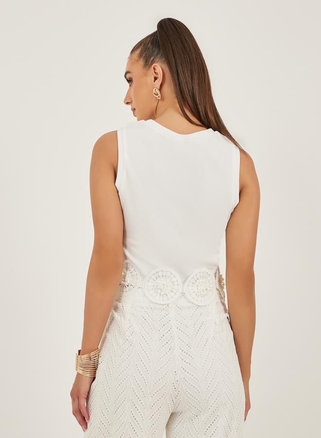 Styli Sleeveless Knitted Top with Crochet Hem  - Image 4
