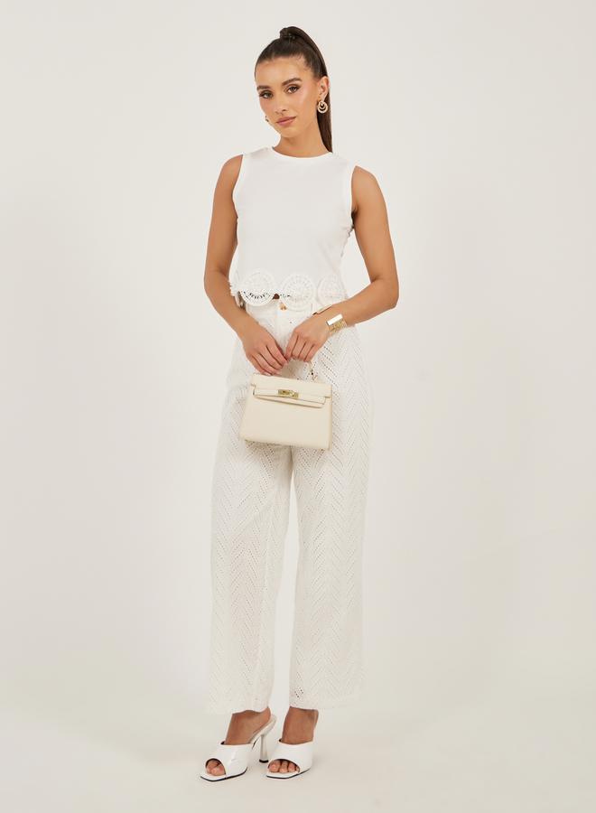 Styli Sleeveless Knitted Top with Crochet Hem  - Image 2