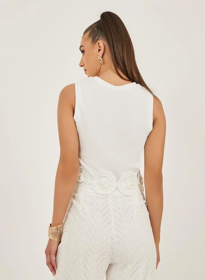 Styli Styli Sleeveless Knitted Top With Crochet Hem