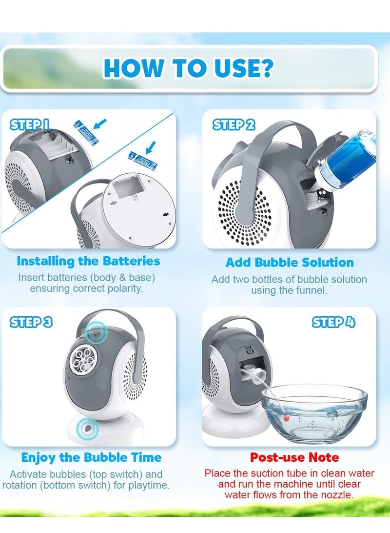 spa luxetique Bubble Machine - Automatic Bubbles Blower for Kids, Toddlers - 360° Oscillation & 75° Adjustment, Bubble Toys with LED Light - Gifts for Boys, Girls, Easter, Outdoor, Birthday, Party Use - Image 4