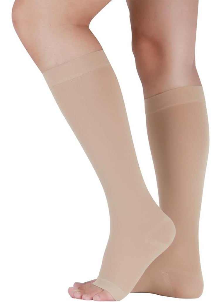 Medical Compression Socks for Women & Men - Knee High Open Toe Stockings for Varicose Vein, Swollen Legs, & Travel Relief - Image 1