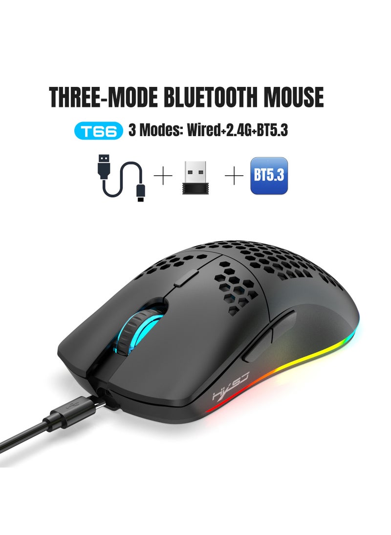 جديد HXSJ T66 ماوس لاسلكي ثلاثي الأوضاع 2.4G/سلكي/BT5.3 فتحة ماوس 3600 ديسيبل متوحد الخواص شحن لعبة ماوس