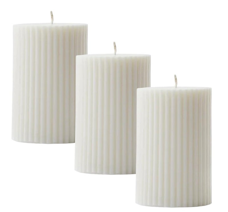 atorakushon Soy Wax White Ribbed Pillar Candles Pack of 3 Aroma Scented 3''Inches Pillar Candle for Valentine Gift Home Party Decoration Wedding - Image 1