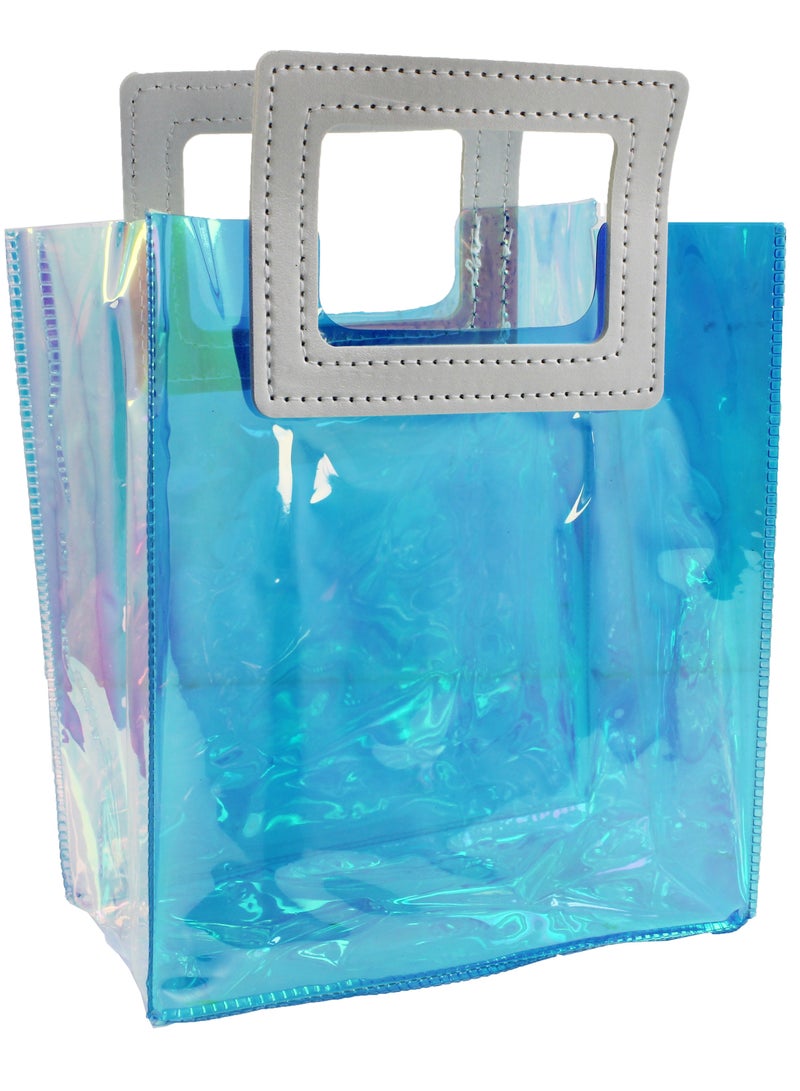 بارتي فن حقيبة هدايا شفافة من النايلون الشفاف، حقيبة هدايا وتسوق عالية الجودة مصنوعة من مادة PVC (أزرق، 18 × 20 × 10 سم) عبوة من 12 قطعة - Image 1