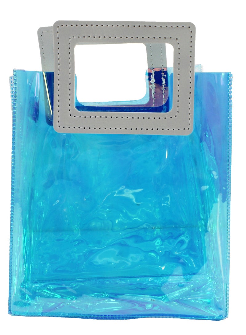 بارتي فن حقيبة هدايا شفافة من النايلون الشفاف، حقيبة هدايا وتسوق عالية الجودة مصنوعة من مادة PVC (أزرق، 18 × 20 × 10 سم) عبوة من 12 قطعة - Image 3