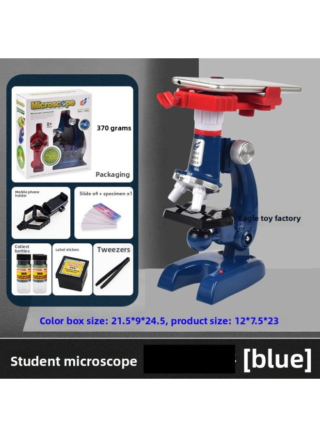 Children's Puzzle Early Education Simulation Biology Science Primary School Students' Laboratory Special High Definition Puzzle Microscope Toy-Color:Blue Microscope With Mobile Phone Holder  - Image 1