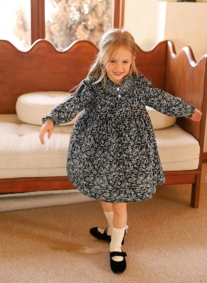 تايك تو فستان طويل الأكمام بحافة واسعة وطبعة أزهار للأطفال