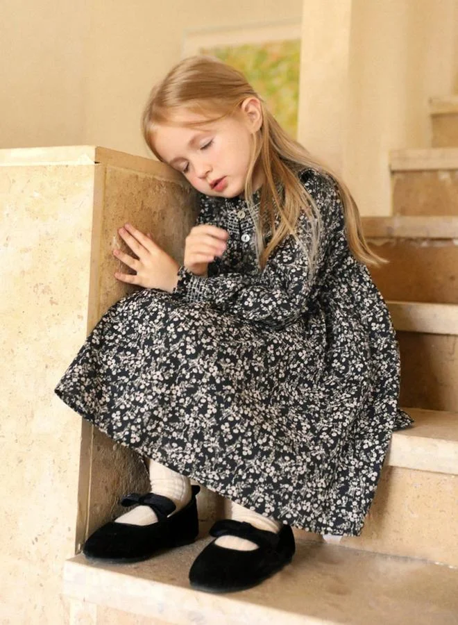 تايك تو فستان طويل الأكمام بحافة واسعة وطبعة أزهار للأطفال