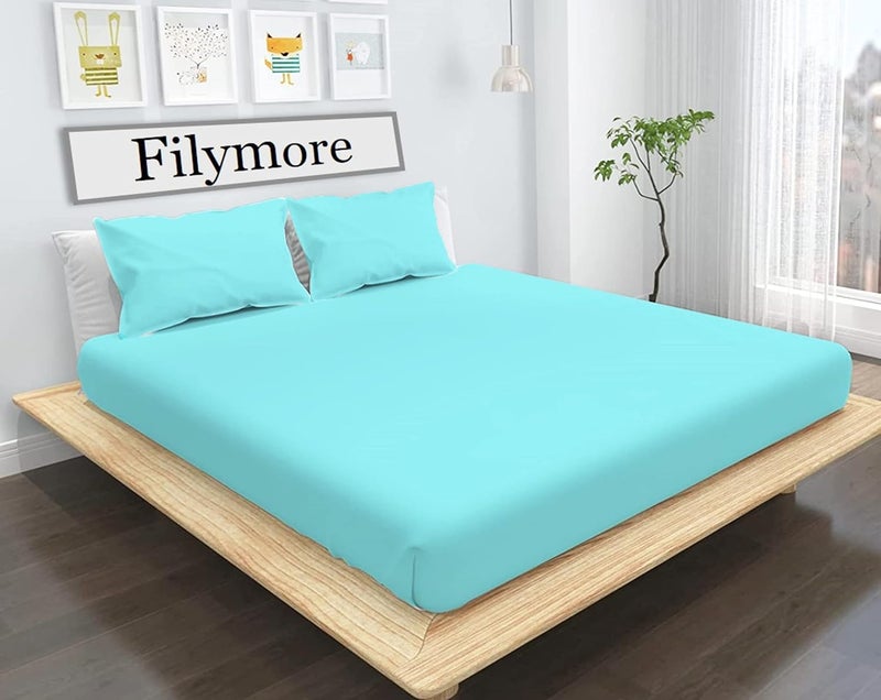 Filymore Plain Solid Aqua Double Bed Sheet 240 Tc Soft Microfiber Solid Single Color Bedsheet for Double/King Size Bed with 2 Pillow Cover (Size :90X95 inchs) (Aqua) - Image 3