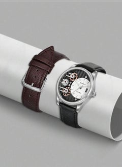 TOMI A distinctive wrist watch with analogues, a black leather strap, and a brown strap for men from TOMI, in addition to displaying the date on a daily basis.  - Image 3