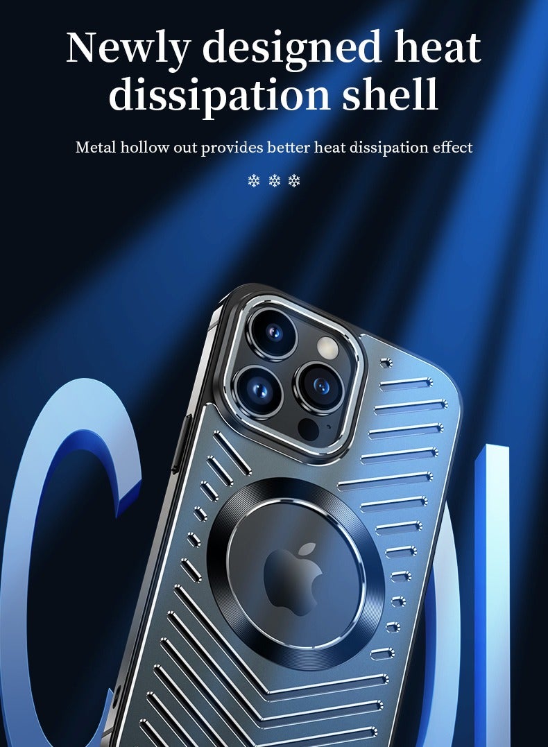 Metal Magnetic Anti-Fall Heat Dissipation Case for iPhone Super Magnetic Shockproof Breathable Aluminum Back Phone Case( Silver/iPhone 13 Pro Max)
