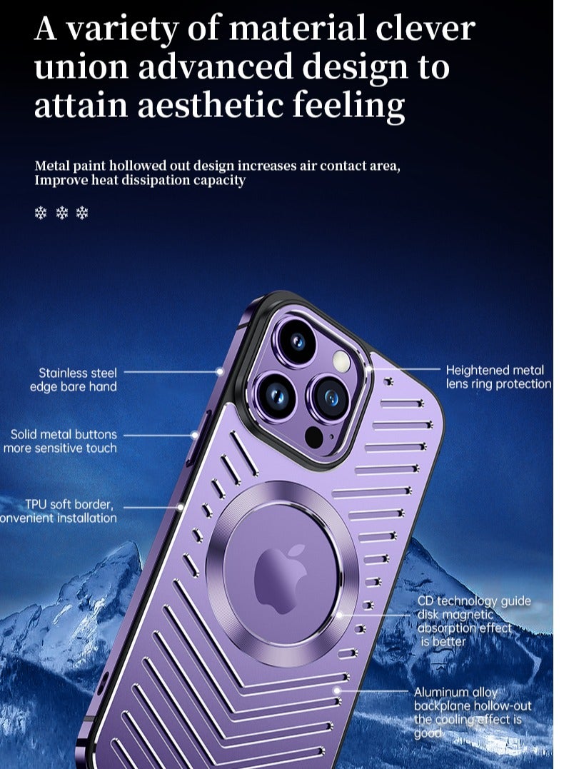 Metal Magnetic Anti-Fall Heat Dissipation Case for iPhone Super Magnetic Shockproof Breathable Aluminum Back Phone Case( Silver/iPhone 13 Pro Max)