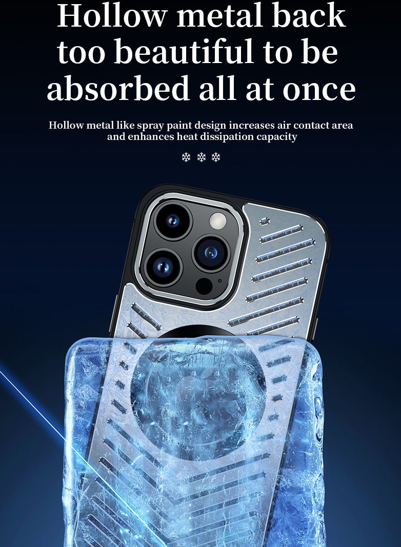 Metal Magnetic Anti-Fall Heat Dissipation Case for iPhone Super Magnetic Shockproof Breathable Aluminum Back Phone Case( Silver/iPhone 13 Pro Max)