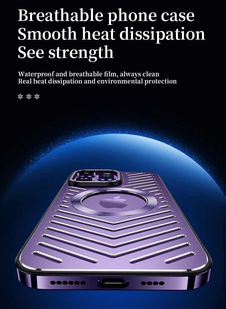 Metal Magnetic Anti-Fall Heat Dissipation Case for iPhone Super Magnetic Shockproof Breathable Aluminum Back Phone Case( Silver/iPhone 13 Pro Max)