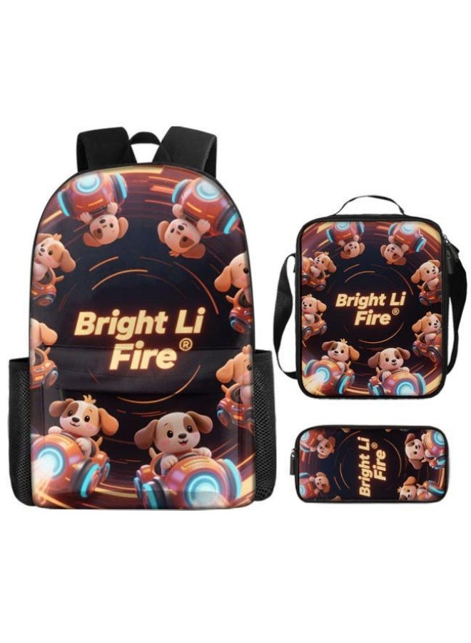 Bright Li Fire Three-piece set of cartoon bags, easily cope with various occasions (students, children, friends' outings, mountain climbing, schooling, etc.) | Backpack + hand-held + stationery bag | School season/holiday gifts - 107 - Image 5
