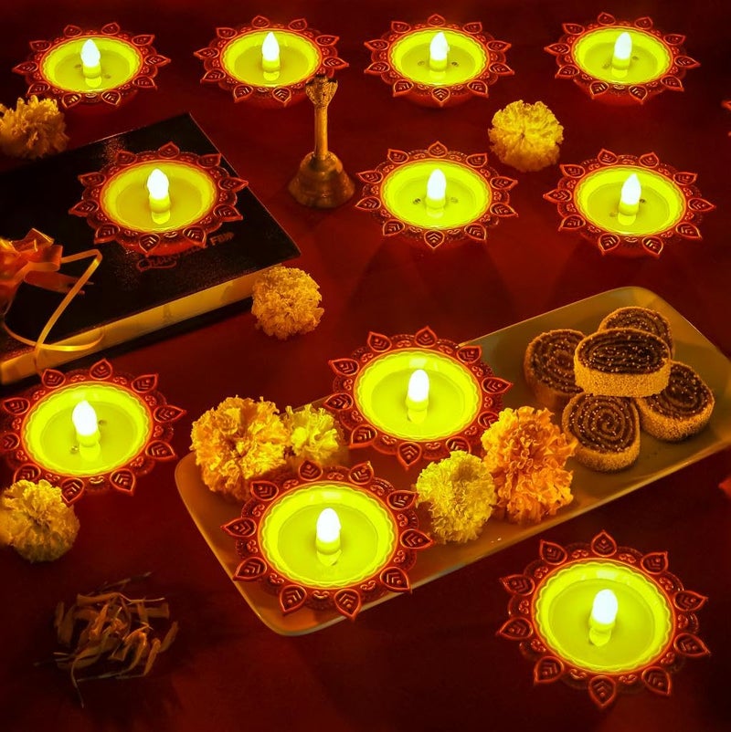 SuNZita Water Sensor LED Diya Set - Decorative Lights for Home, Diwali, Festivals Decoration - Battery Operated E-Diya Set of 8 (8) - Image 5