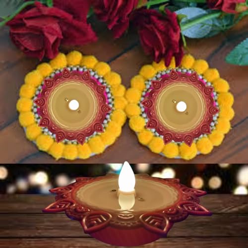 SuNZita Water Sensor LED Diya Set - Decorative Lights for Home, Diwali, Festivals Decoration - Battery Operated E-Diya Set of 8 (8) - Image 3