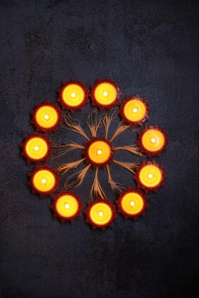 SuNZita Water Sensor LED Diya Set - Decorative Lights for Home, Diwali, Festivals Decoration - Battery Operated E-Diya Set of 8 (8) - Image 4