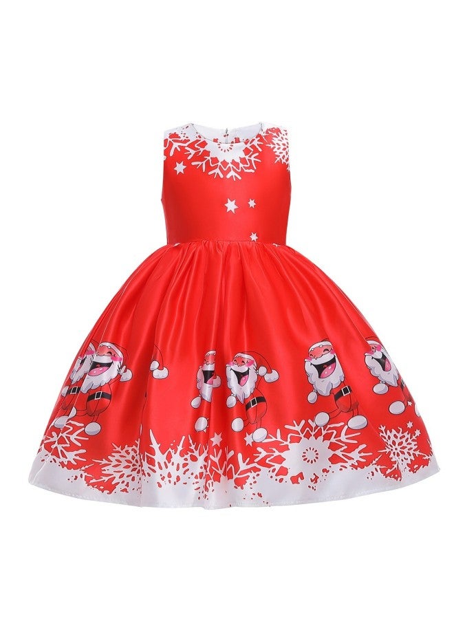 Christmas Girls' Dress Cute Santa Claus Reindeer Print Princess Dress Kidsren's Christmas Performance Costume