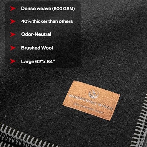 Whispering Winds 100% Wool Blanket, Soft, Warm, Thick - 62"x 84" Twin Large Size Blanket for Bed, Couch, Home, Camping, Outdoors, Survival - Image 3