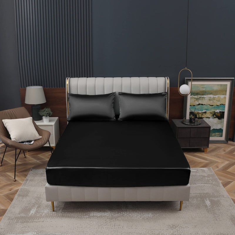 Homiest Black Satin Fitted Sheet Twin Size, Deep Pocket, Luxury & Ultra Soft Bedding - Image 2