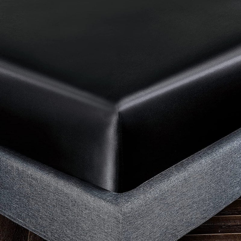 Homiest Black Satin Fitted Sheet Twin Size, Deep Pocket, Luxury & Ultra Soft Bedding - Image 3